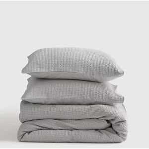 Quince Organic Luxe Honeycomb Duvet Cover Set Light Gray King/Cal King w/ 2 Sham